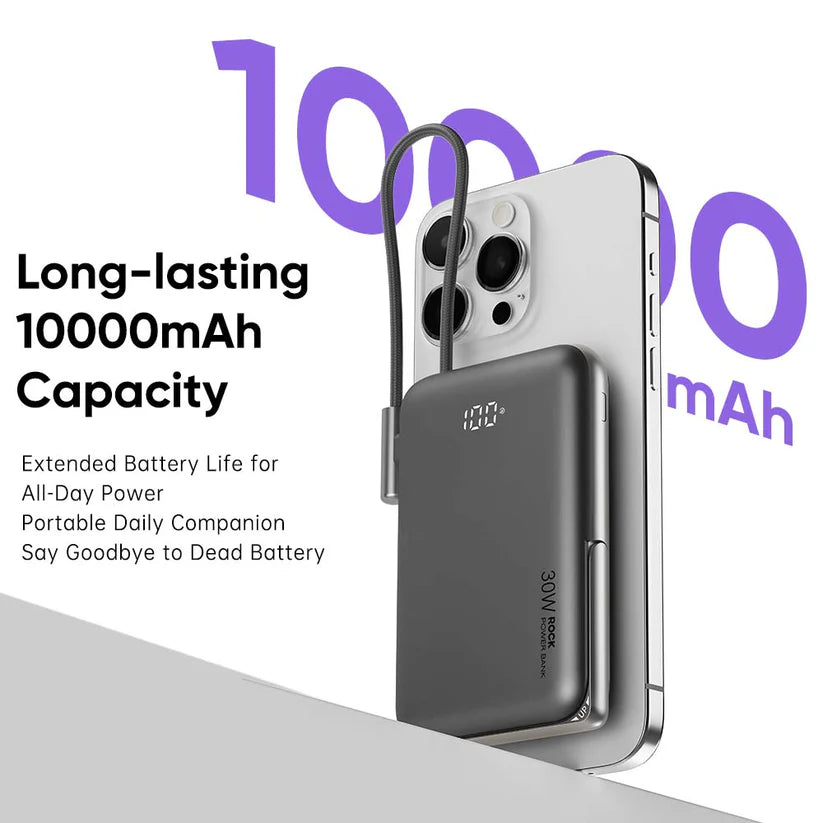 [ROCK 2-in-1 Magnetic Wireless Power Bank – 10,000mAh | 30W PD Fast Charging]