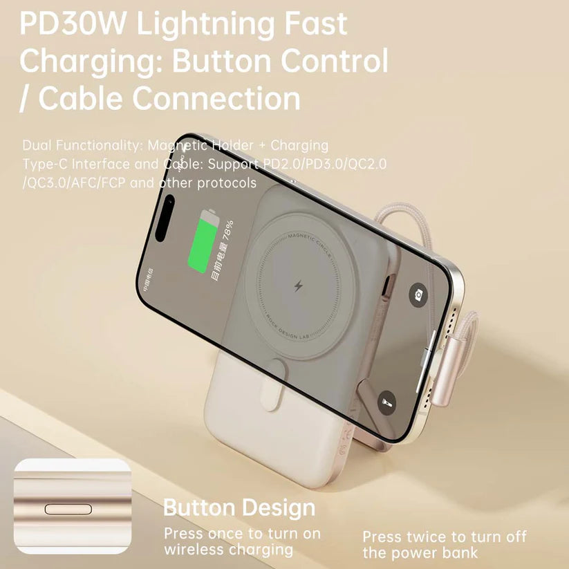 [ROCK 2-in-1 Magnetic Wireless Power Bank – 10,000mAh | 30W PD Fast Charging]