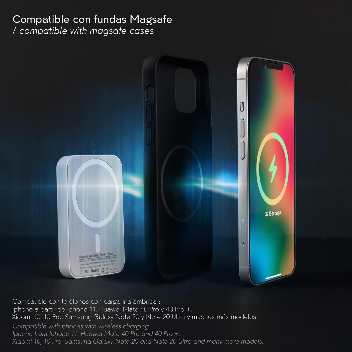 Portable Magnetic Wireless External Charger [15W Fast Charging] Compatible with MagSafe (10000mAh, Magnetic White)