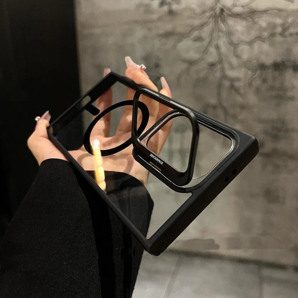 Transparent Magnetic Camera Lens Frame Invisible Stand Phone Case for Samsung Series