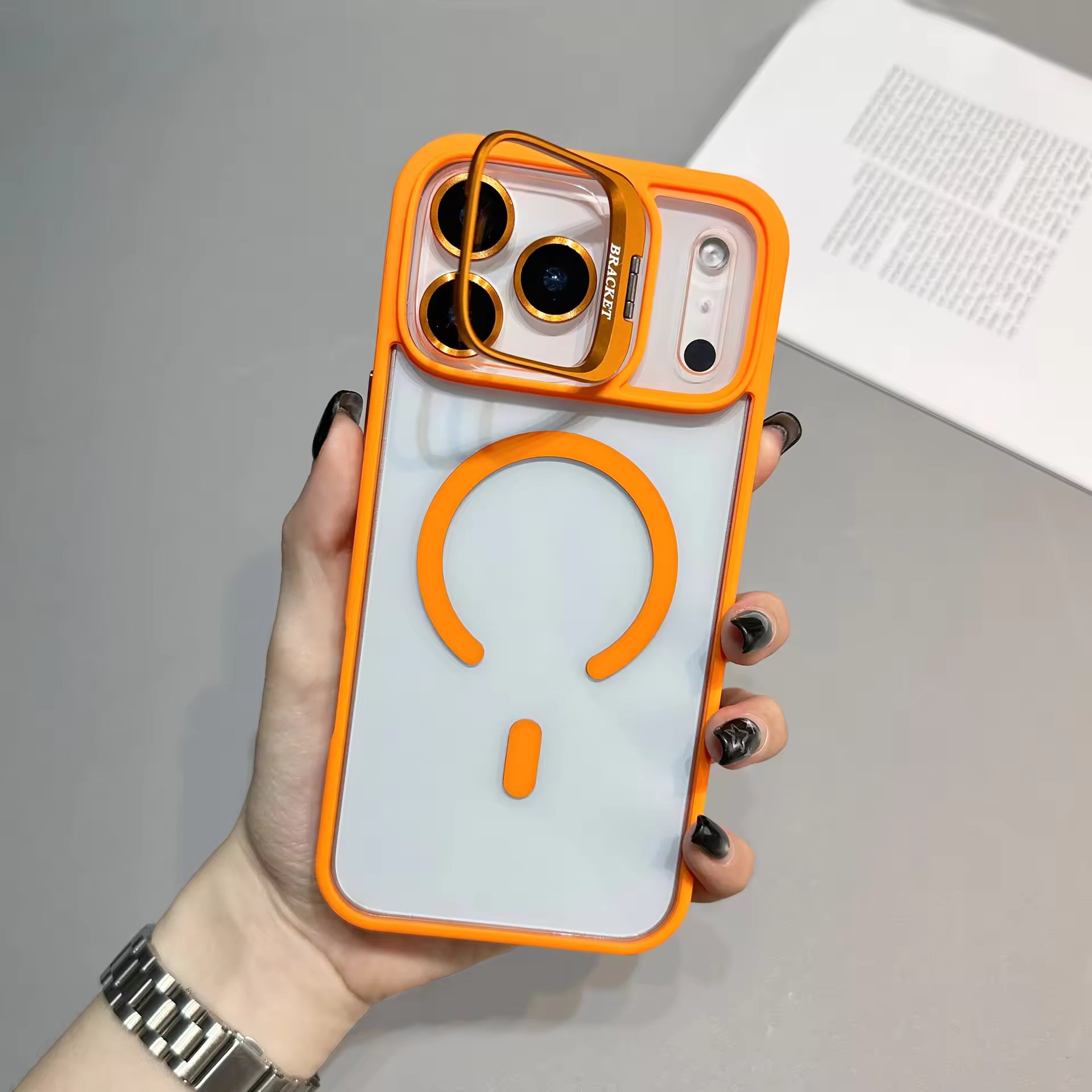 Shockproof Bracket Camera Protection Transparent Magnetic Phone Case for iPhone Series