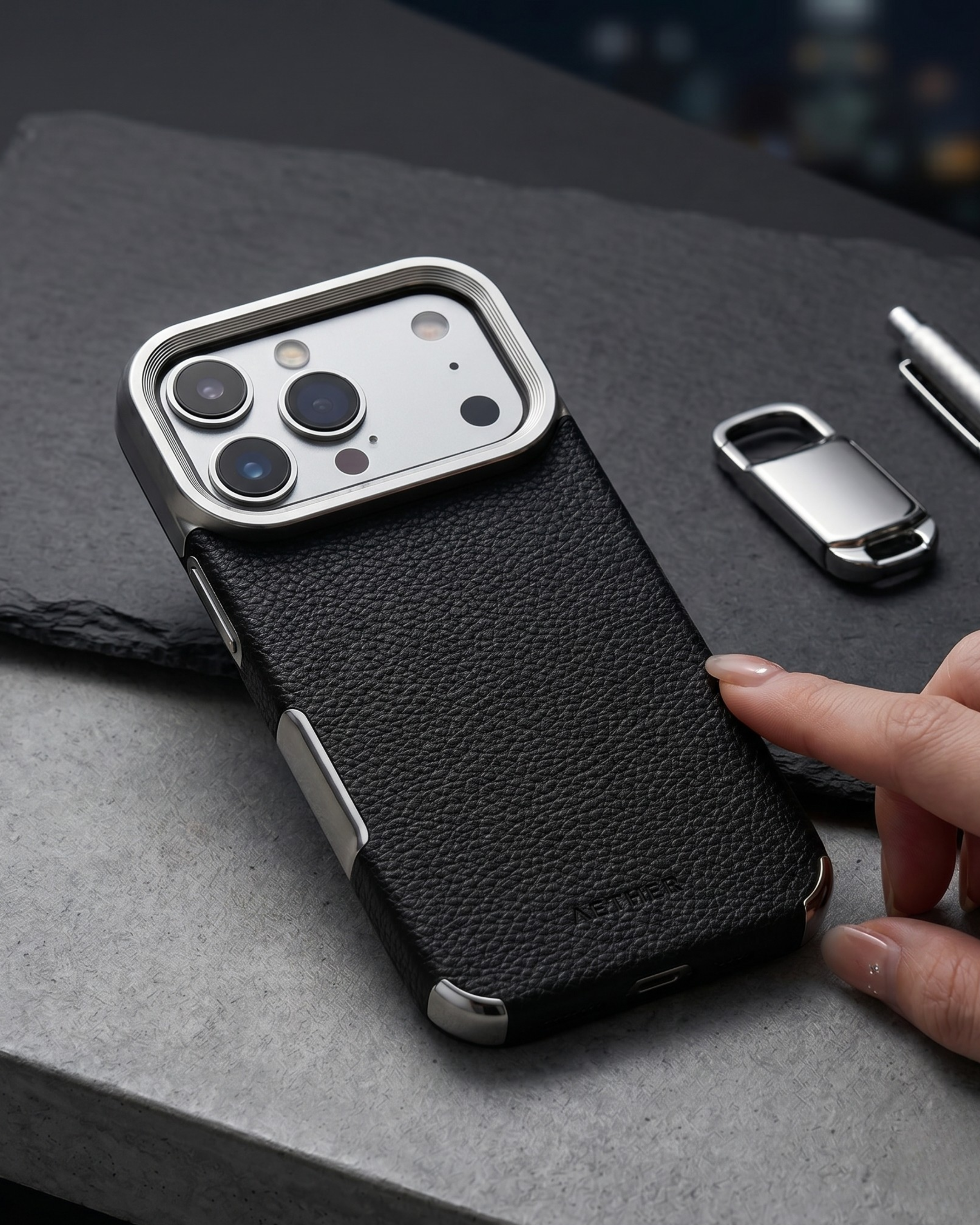 Luxury Electroplating Alloy Lens Frame Leather Texture iPhone Case – MagSafe Compatible Protective Cover