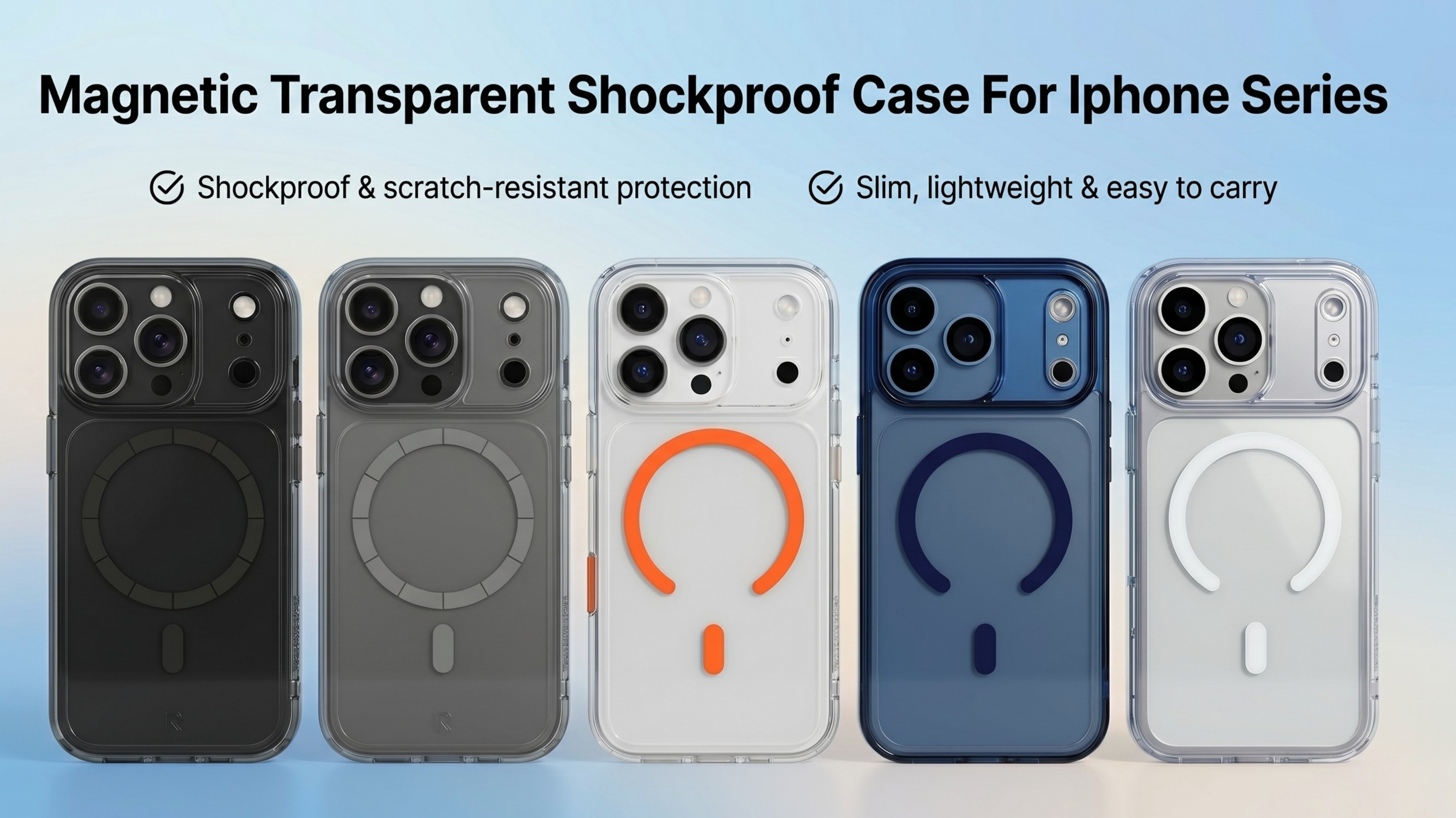 Magnetic Transparent Shockproof Case for iPhone Series