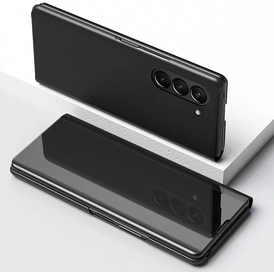 Flip Plating Mirror Case with Stand Function,PC/PU Translucent Clear View Shockproof Phone Protective Case Cover for FOLD