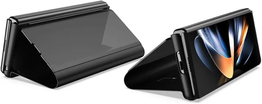 Flip Plating Mirror Case with Stand Function,PC/PU Translucent Clear View Shockproof Phone Protective Case Cover for FOLD