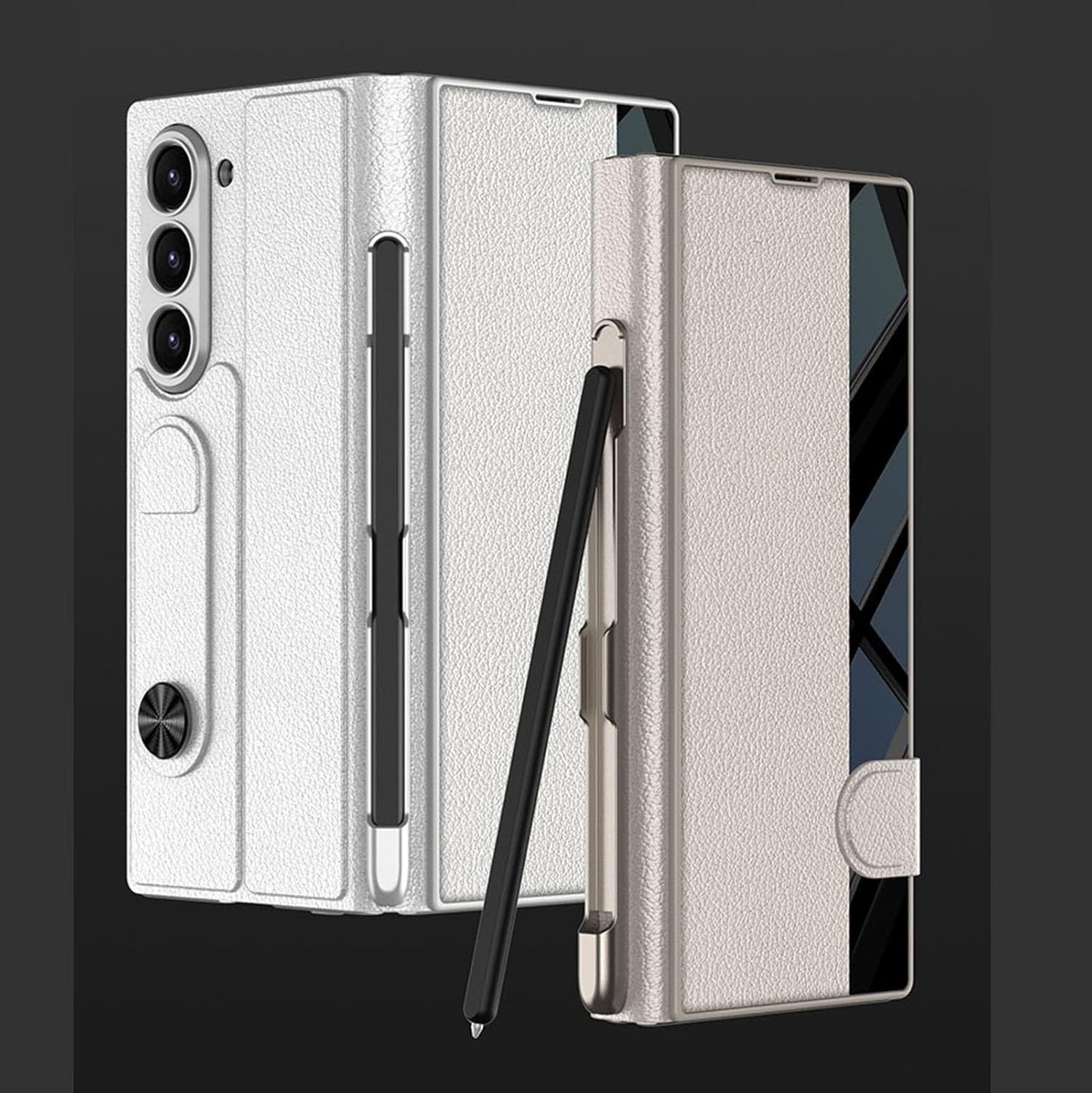 Leather Glass Wallet Flip Flap Case Cover with Pen Slot for Samsung Galaxy Z Fold6 / Galaxy Fold 6 Case Cover ( PEN NOT INCLUDED)