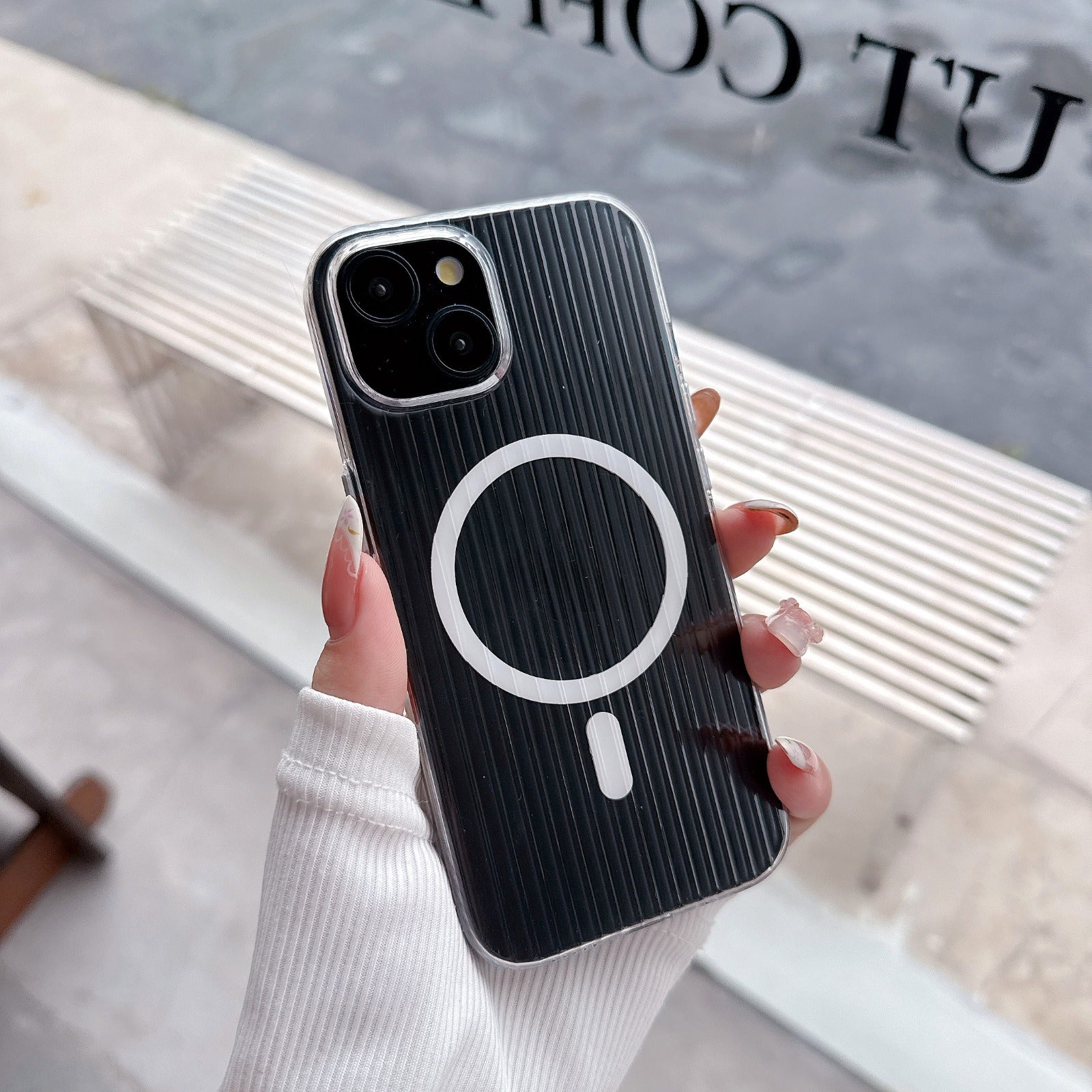 Glossy Wavy Texture Magnetic Wireless Charging Phone Case for iPhone Series