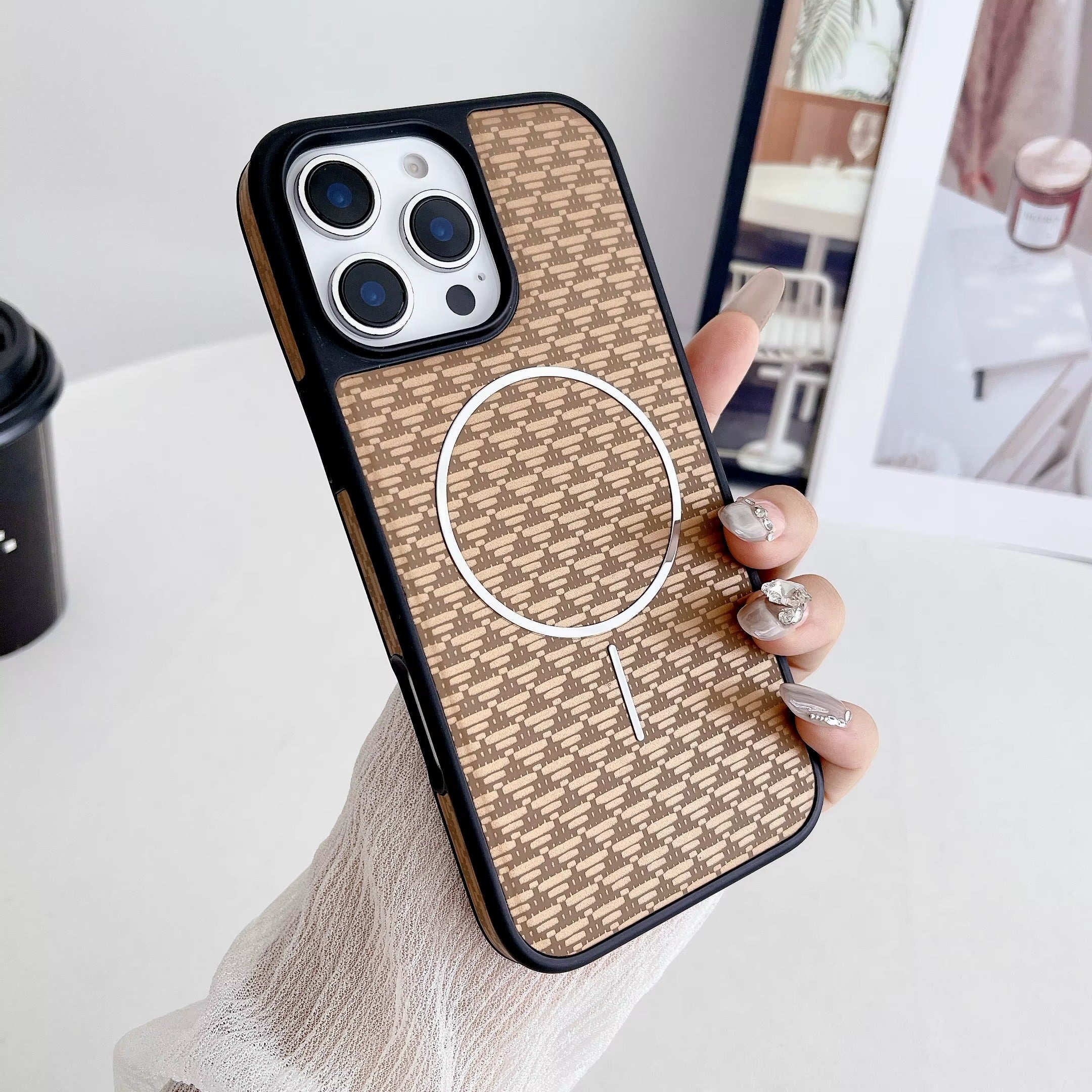 Sports Design Carbon Fiber Pattern Magnetic Protection Cover for iPhone Series Includes Camera Protector
