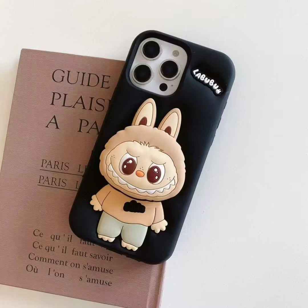 Labubu Cute Cartoon Rabbit Holder Silicone Cover for iPhone Series