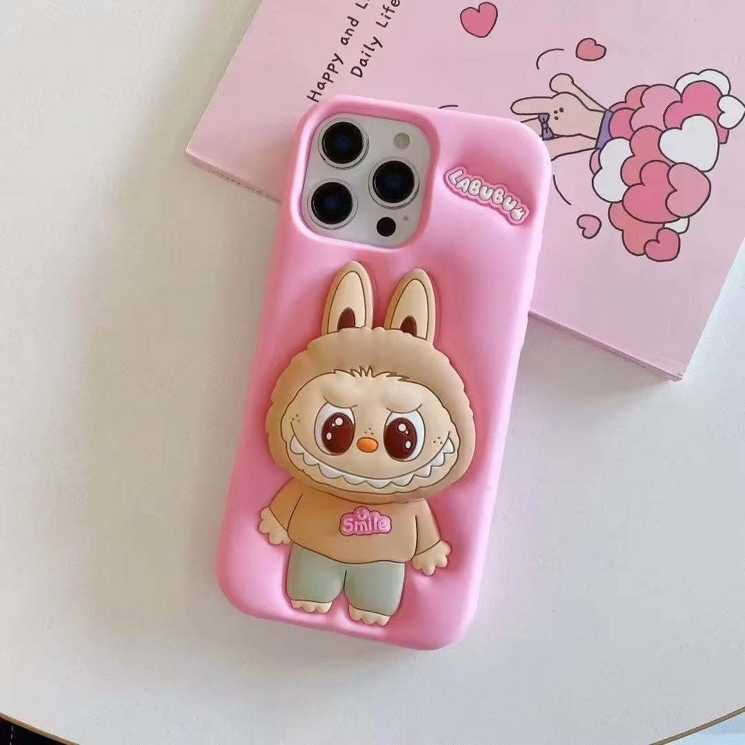 Labubu Cute Cartoon Rabbit Holder Silicone Cover for iPhone Series